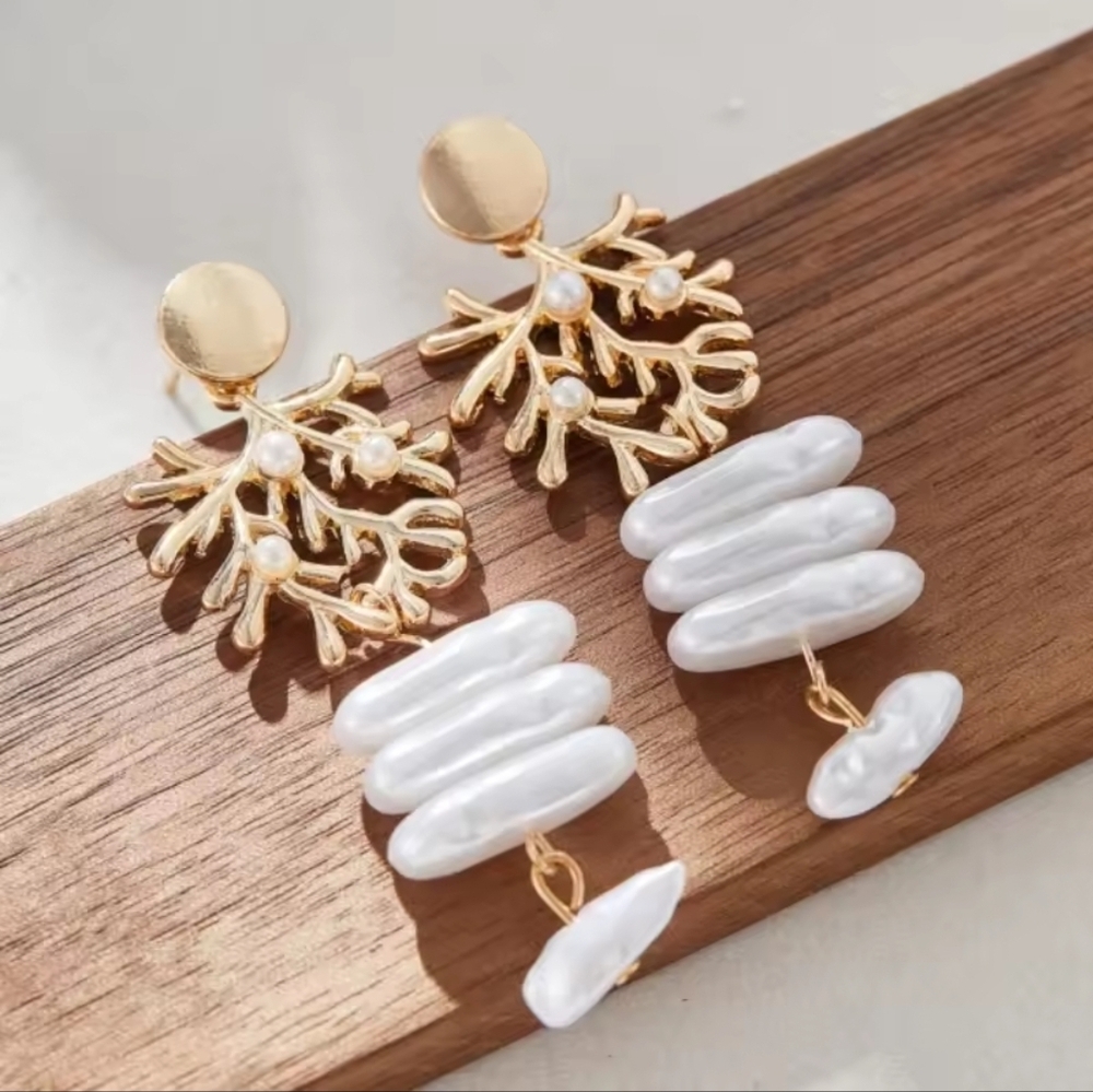 Gold and Pearl Statement Earrings - Picture 5 of 6